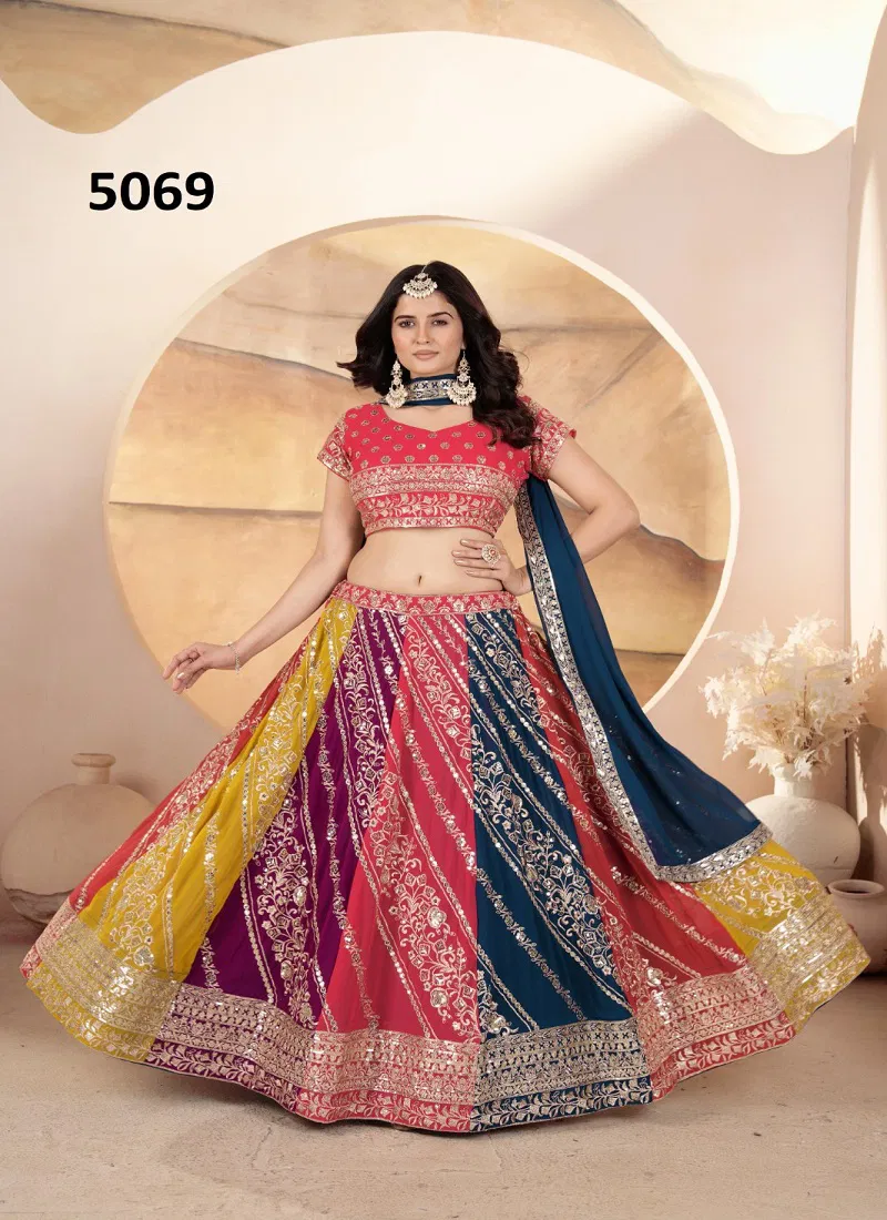 Dvd 5069 Faux Georgette Embroidery Sequence Design Work Lehenga Choli Wholesale In India